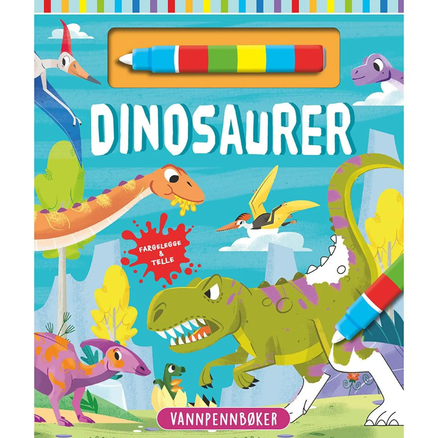 Dinosaurer - Fargelegge & telle med vannfargepenn