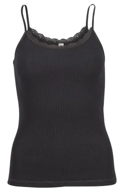 Flora Singlet i merinoull med blondekant
