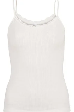 Flora Singlet i merinoull med blondekant