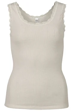 Flora Singlet i merinoull med blondekant