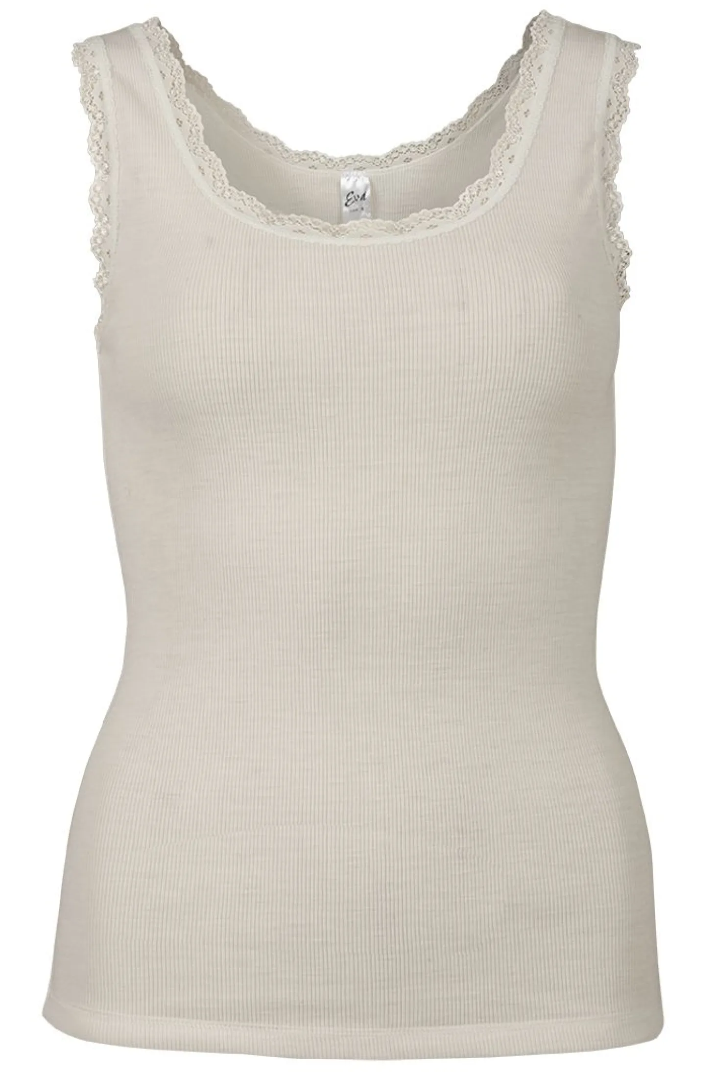 Flora Singlet i merinoull med blondekant