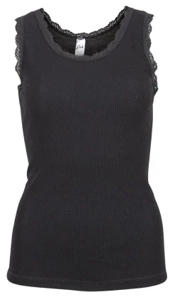 Flora Singlet i merinoull med blondekant