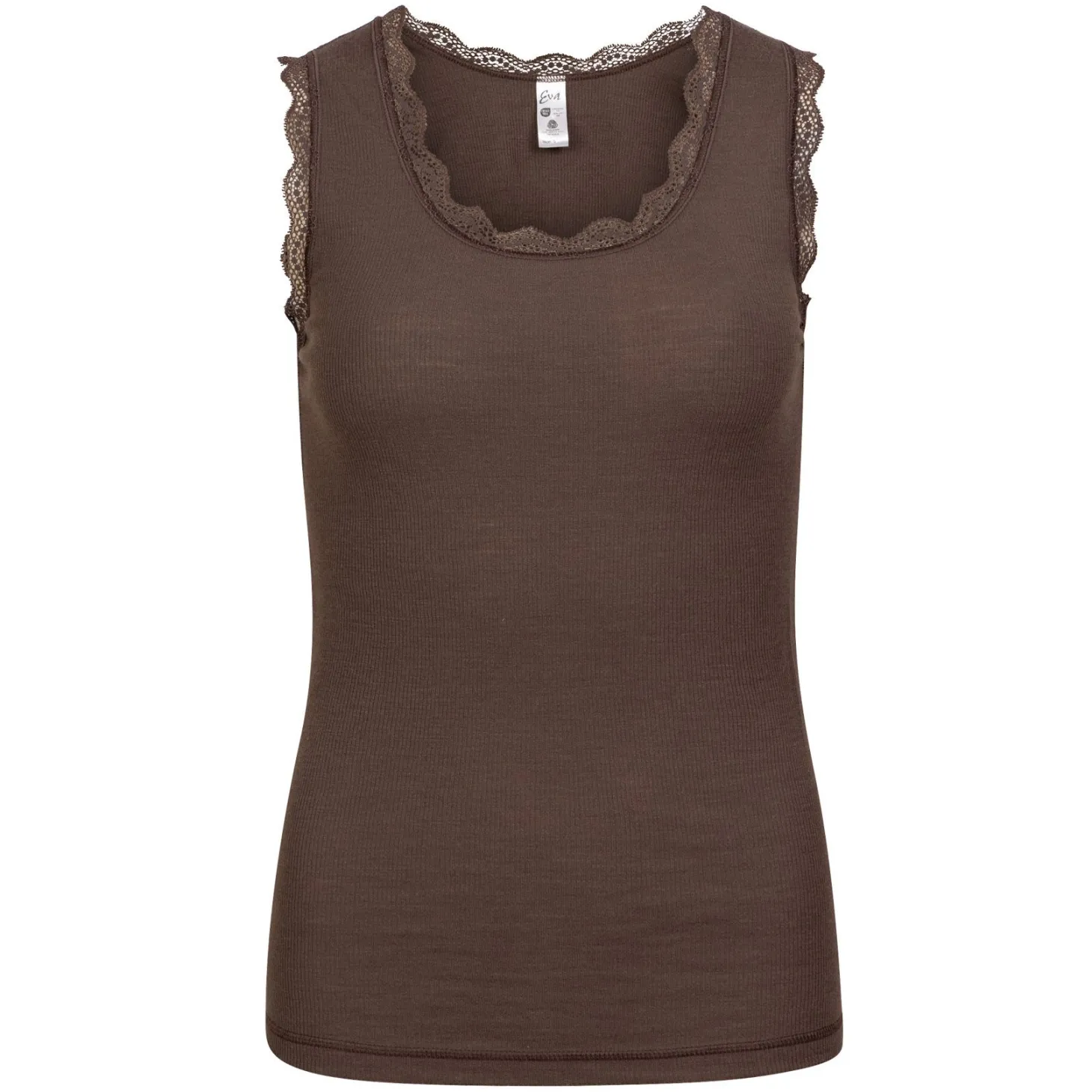Flora Singlet i merinoull med blondekant