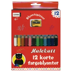 Korte fargeblyanter med blyantspisser